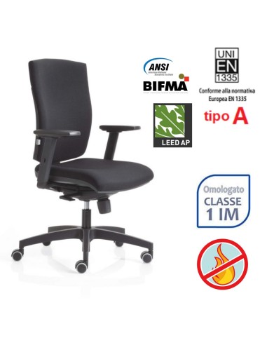 EM59 NERA H - sedia ufficio certificata leed per il credito 4.5 ansi-bifma 7.1 ignifuga 1IM e UNI EN 1335 tipo A