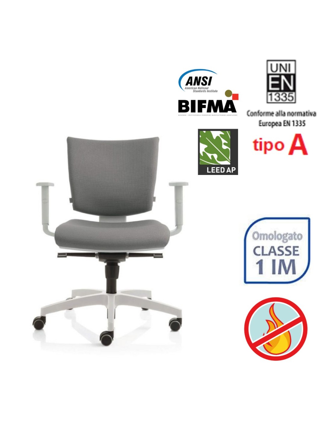 sedia ufficio certificata 1335 tipo a ansi-bifma m7.1 leed per credito ieq  4.5 ignifuga classe 1 IM