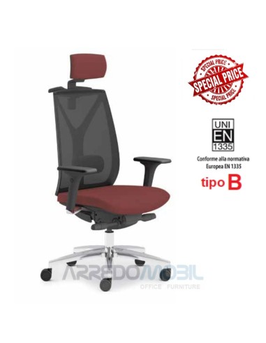 sedia ufficio COMODA certificata 1335 tipo b braccioli e sedile regolabile perfetta per smartworking